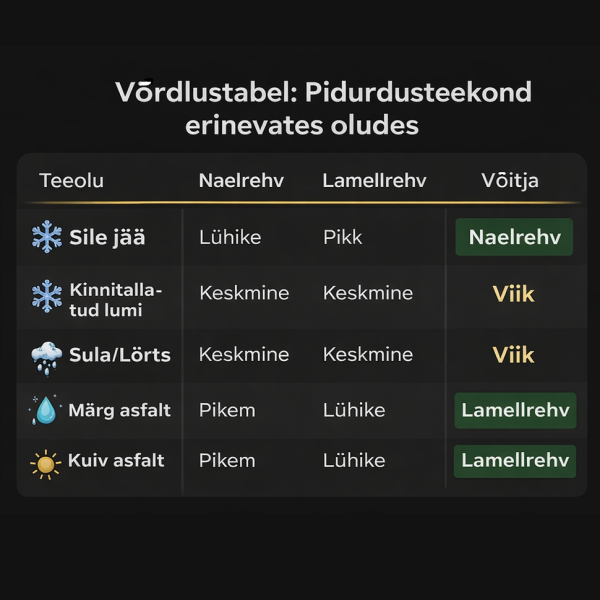 Naelrehvid vs. lamellrehvid: Kui pikk on pidurdusteekond talvel?